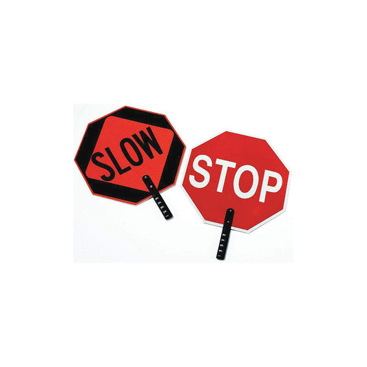 Cortina Señal de paletas de plástico ABS para montaje en poste, stop/slow, 03-851, 18 carteles con 9 asas de Polygrip rojo sobre naranja