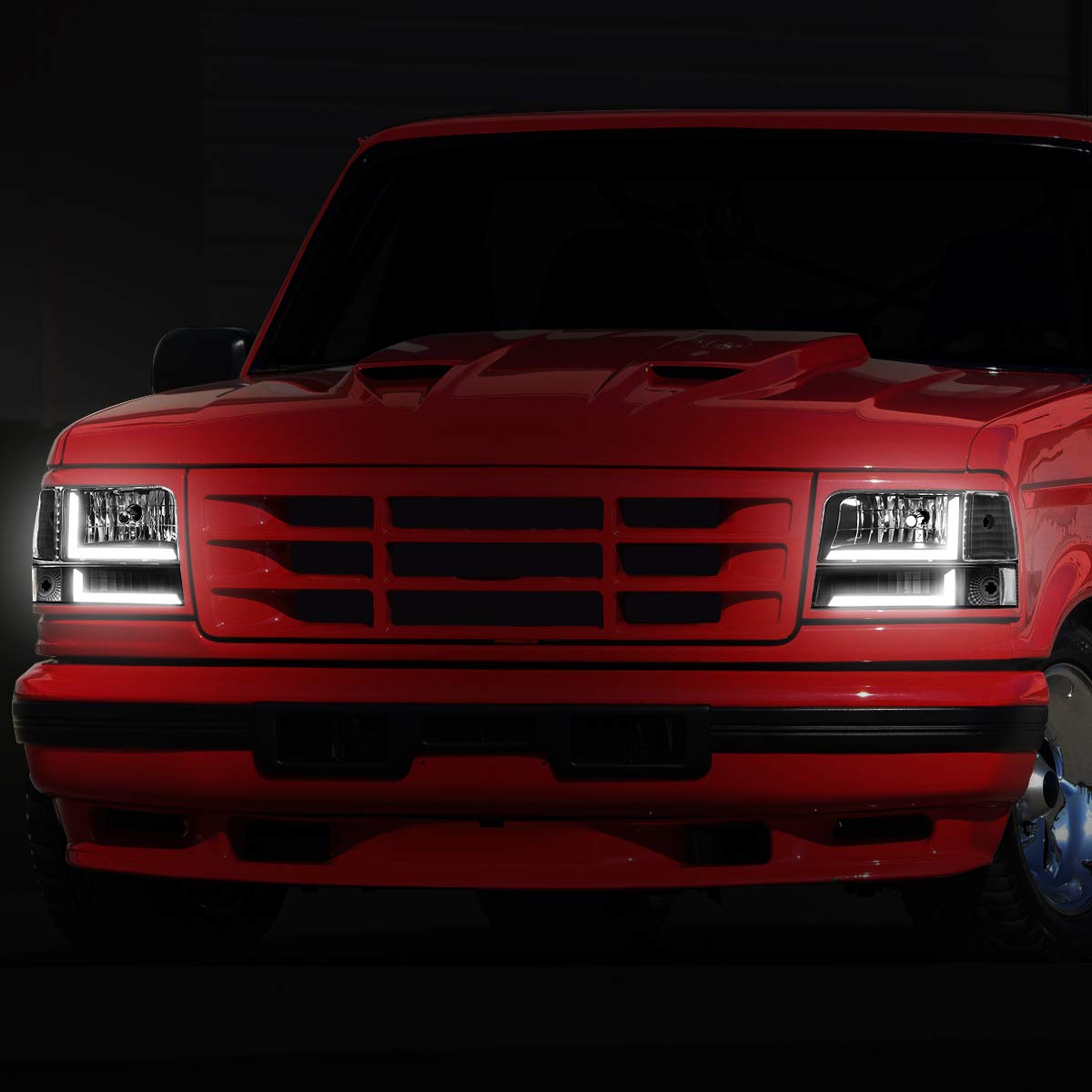 DNA Motoring Par de Faros Delanteros LED Dual para Ford F-150/F-250/F-350/Bronco 1992-1996, Negro/Transparente