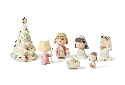 Lenox Peanuts Set 7 Figuras Navidad Charlie Brown Snoopy Porcelana Marfil Oro 24K