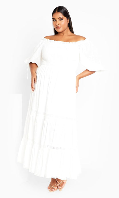 City Chic Vestido de Talla Grande con diseño de Amor Fruncido en Marfil