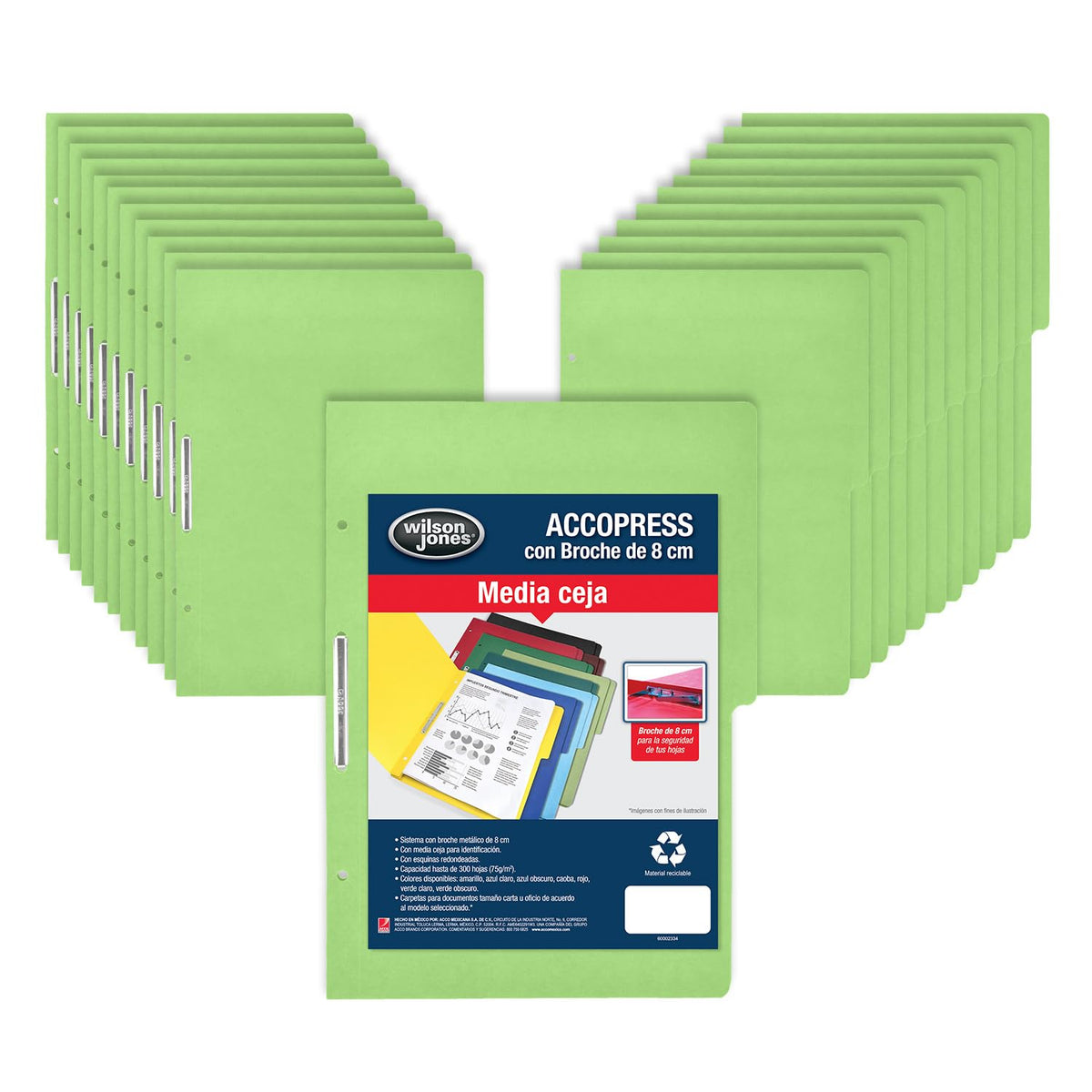 Wilson Jones/Carpeta Accopress Folder con Broche de 8 cm. 300 Hojas. Verde Claro 140 pzas. Oficio. P4569