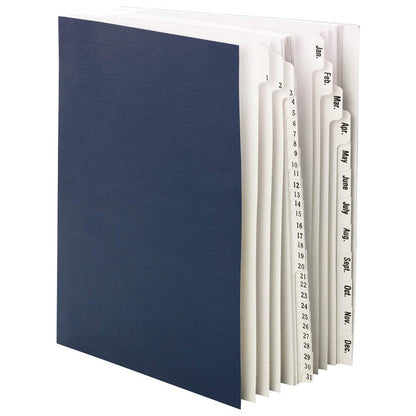 Smead Archivo/clasificador de escritorio, diario (1-31) y mensual (enero-diciembre), 43 divisores, tamaño carta, azul oscuro (89235) - Carta - Diario - mensual