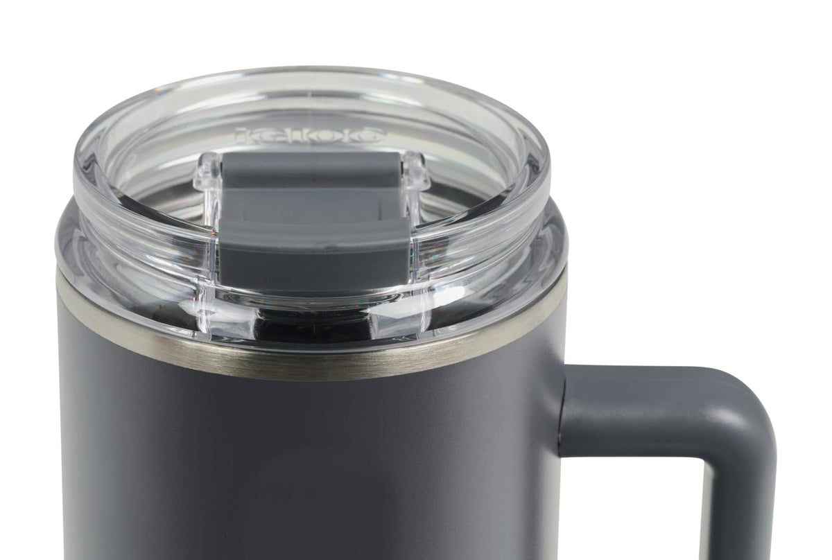 Igloo, vaso de 38 onzas con asa, taza de viaje reutilizable, taza de hidratación aislada de acero inoxidable para bebidas calientes y frías, carbonita