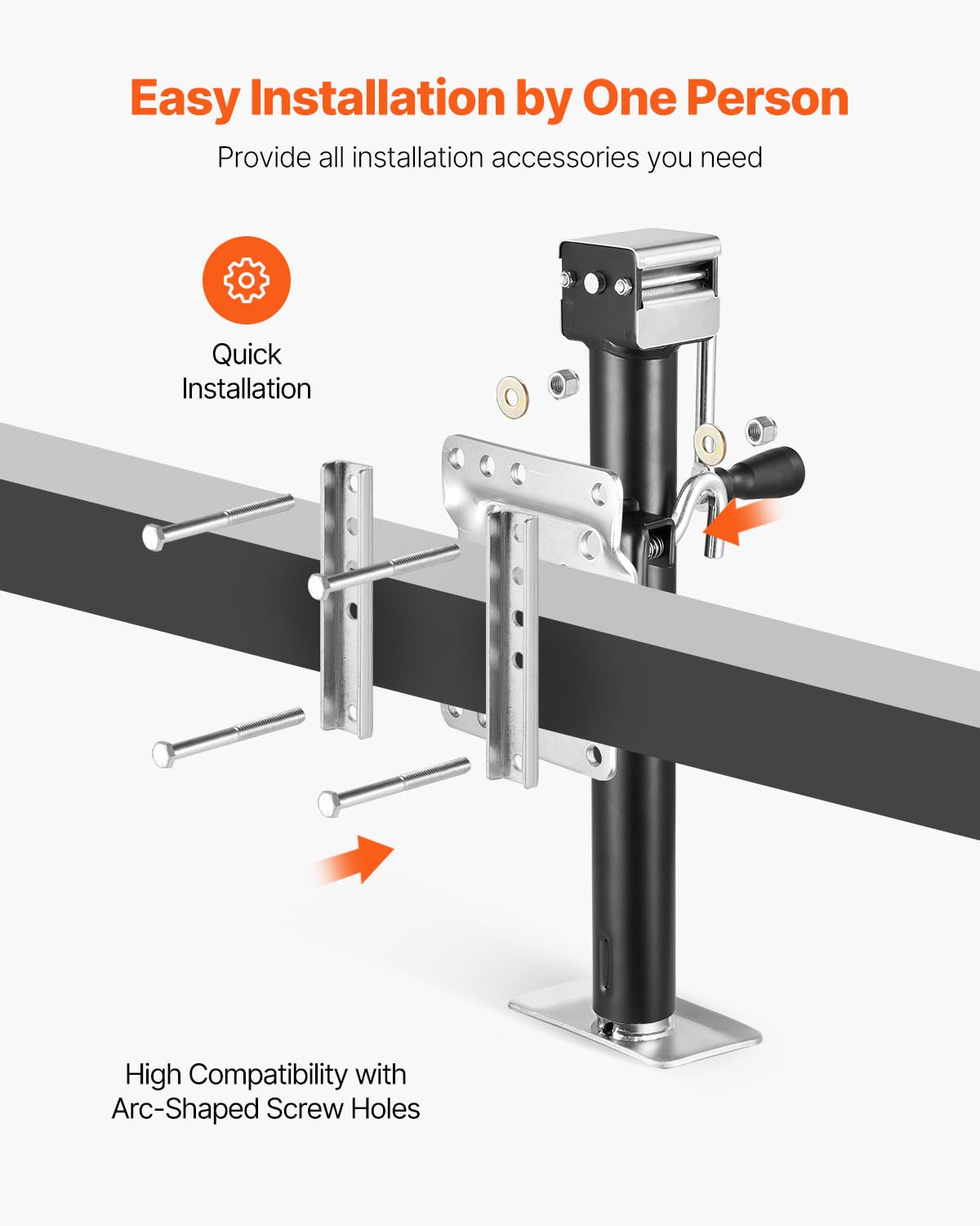 VEVOR Gato de Remolque, Capacidad de Carga dinámica de 2500 LB, Gato de Remolque Giratorio atornillable de Alta Resistencia con Mango ergonómico, Recorrido Vertical de 15 Pulgadas