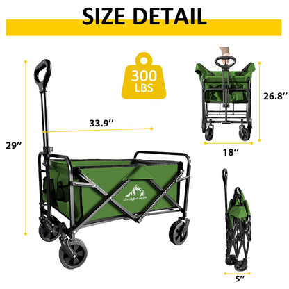 VOYSIGN Carro de Carro Plegable con Ruedas Resistentes, Carro Plegable portátil de 220 Libras para comestibles, Playa, Camping, Actividades al Aire última intervensión, Verde