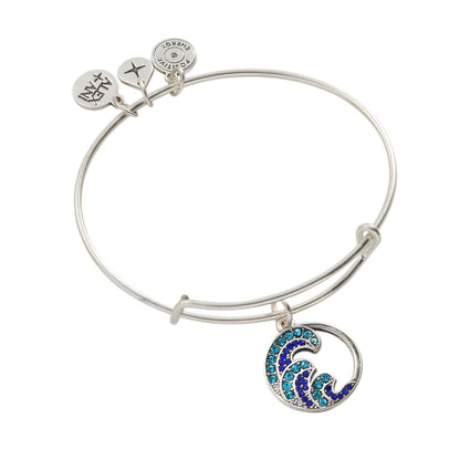 Alex and Ani - Pulsera con dije de onda, camino de los símbolos, acabado en plata argentium brillante, 2 a 3.5 pulgadas, Una talla, Latón, Sin gemas.