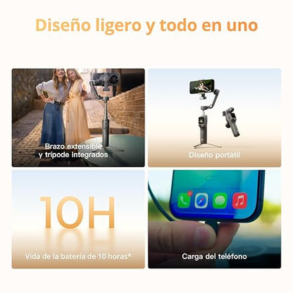 Osmo Mobile 8P + Transmisor Mic Mini 2, gimbal móvil, micró inalámbrico | Estabilizador (iPhone&Android), audio lleno de detalles, OsmoAudio, cancelación activa de ruido, estabilización de 3 ejes