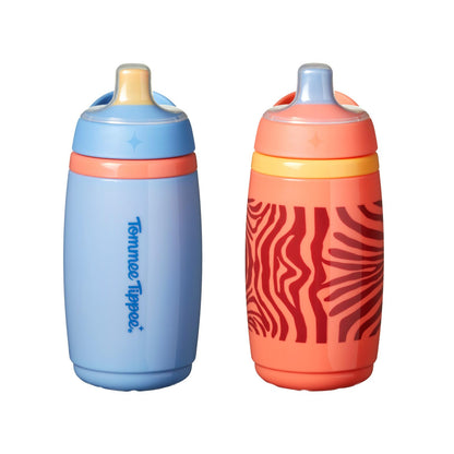 Tommee Tippee Vaso Entrenador Sporty, 1-3 Años, Antiderrames, Térmico | Paquete de 2, 266ml/9 oz, Popote de Silicón, Válvula Antiderrame, Naranja y Azul