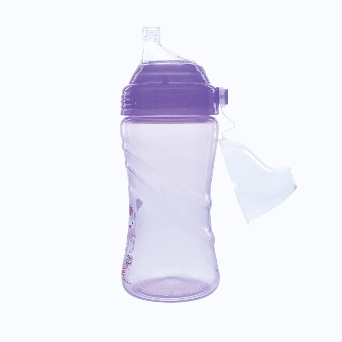 Nuby - Juego de 2 vasos deportivos con boquilla suave y tapa, 12 onzas, 12 meses, paquete de 2 unidades, aguamarina y perro morado