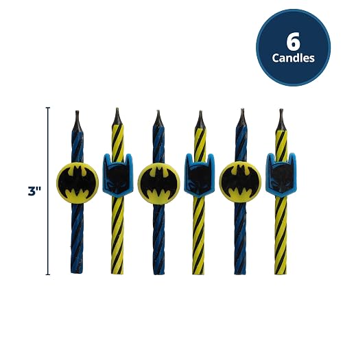Batman™ - Velas de cumpleaños para tartas, 6 velas de cumpleaños para decoración de pasteles, velas de rayas negras, amarillas y rojas, adornos para tartas para fiesta de Batman