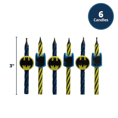 Batman™ - Velas de cumpleaños para tartas, 6 velas de cumpleaños para decoración de pasteles, velas de rayas negras, amarillas y rojas, adornos para tartas para fiesta de Batman