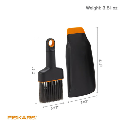 Fiskars - Juego de Cuchara y Cepillo para Polvo para Plantar Piso Herramienta de jardín para jardinería en Interiores, Control de desorden para trasplantar y reposicionar, Fabricado con plástico