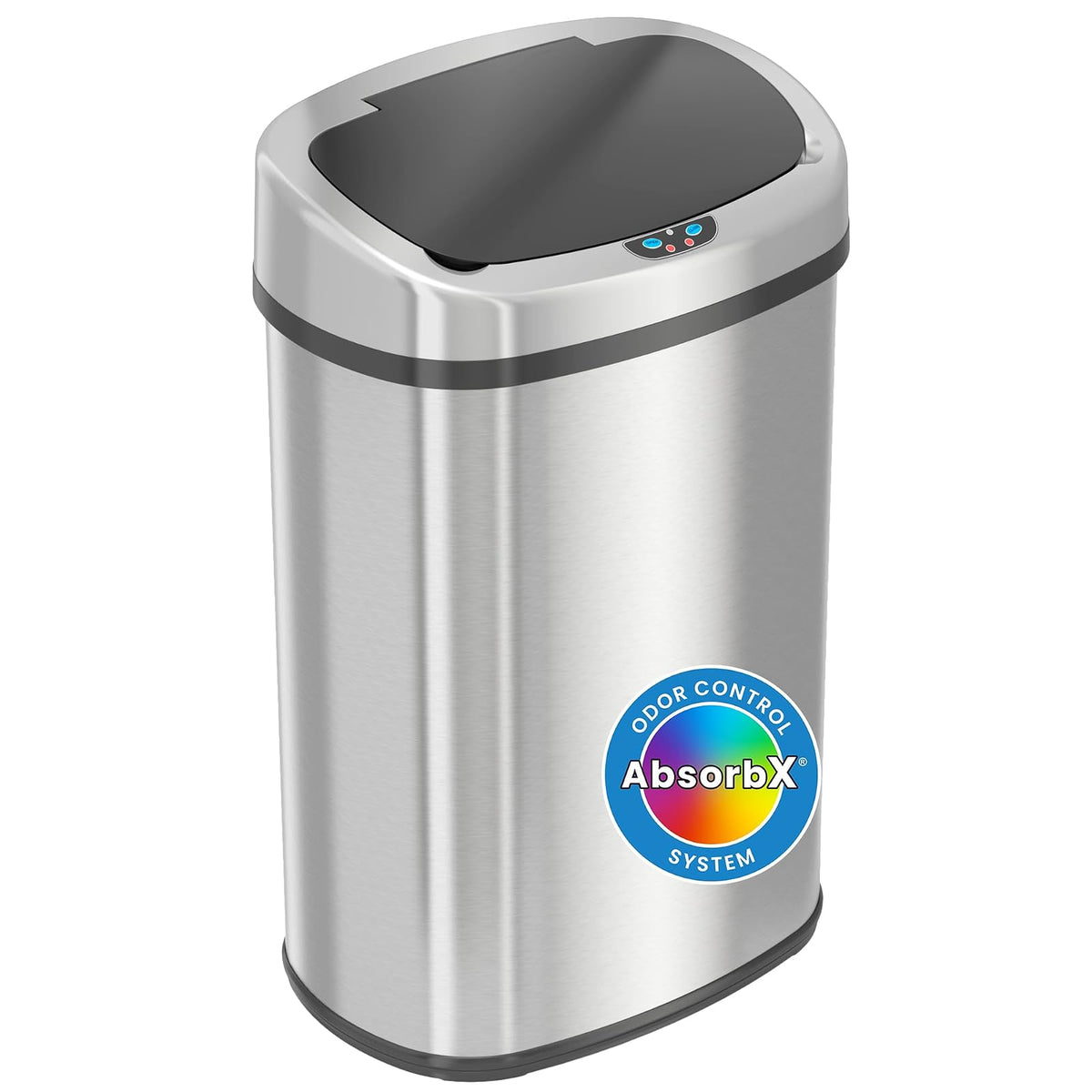 iTouchless SensorCan - Cubo de basura sin contacto con filtro absorbente de olores, forma, acero inoxidable ovalado