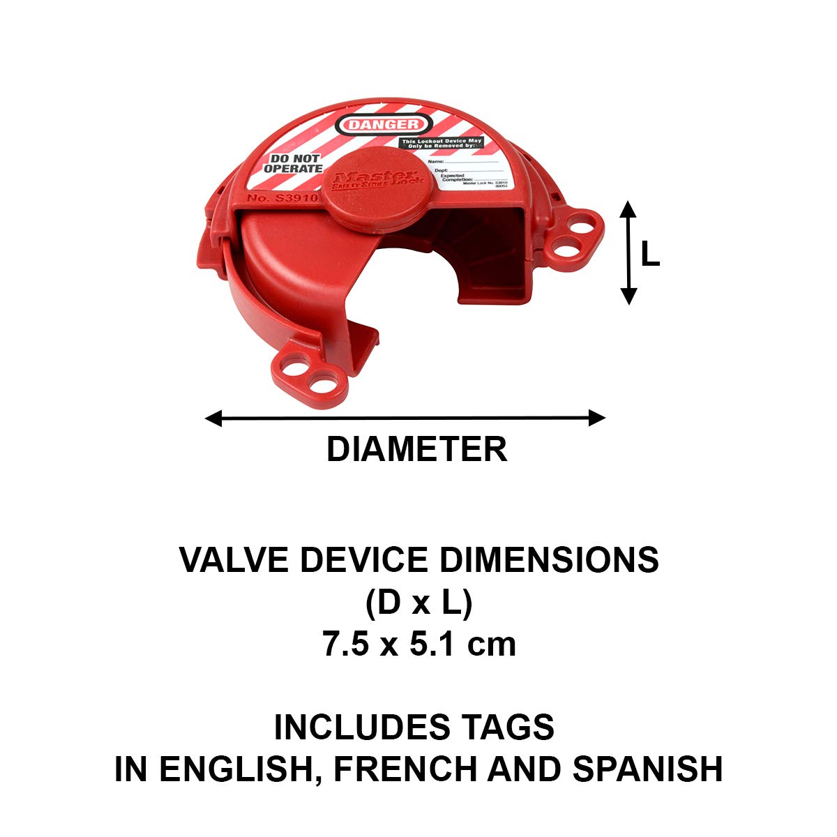 Master Lock S3910 Lockout Tagout Bloqueo de válvula de gas presurizado, rojo