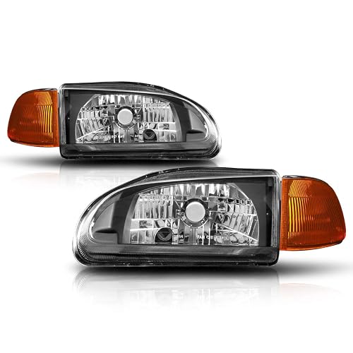 PM PERFORMOTOR PMHL-HCIV-9295-OH-BC Faros Delanteros de Repuesto para Honda Civic 2/3 Puertas 1992-1995, Negro Ámbar