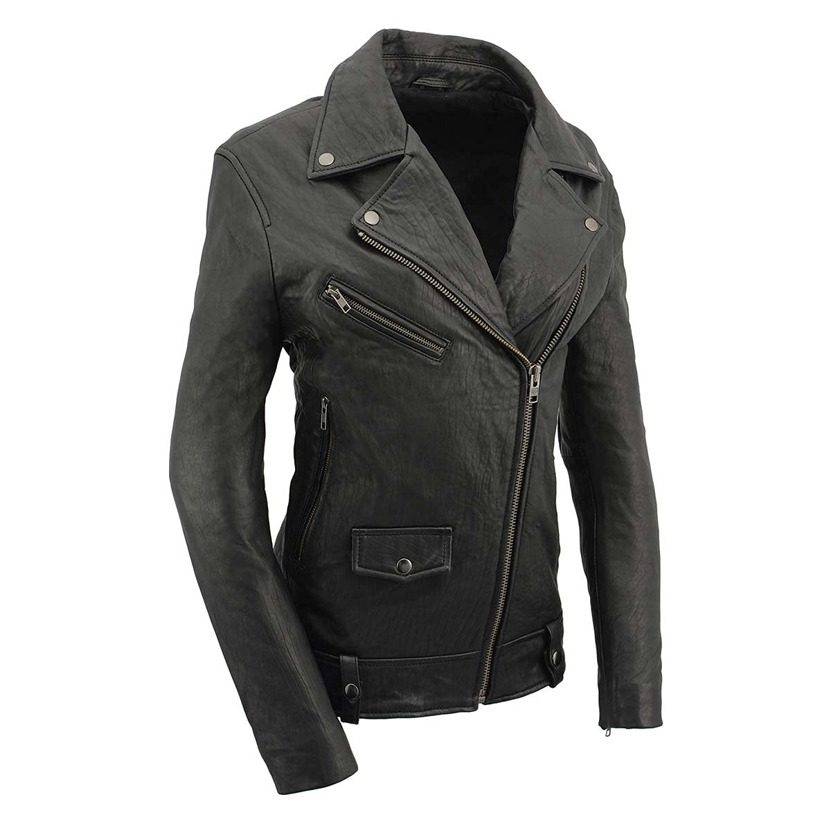 Milwaukee Leather SFL2875 Chamarra de Piel de Cordero de Nueva Zelanda para Mujer, Negro, Talla M