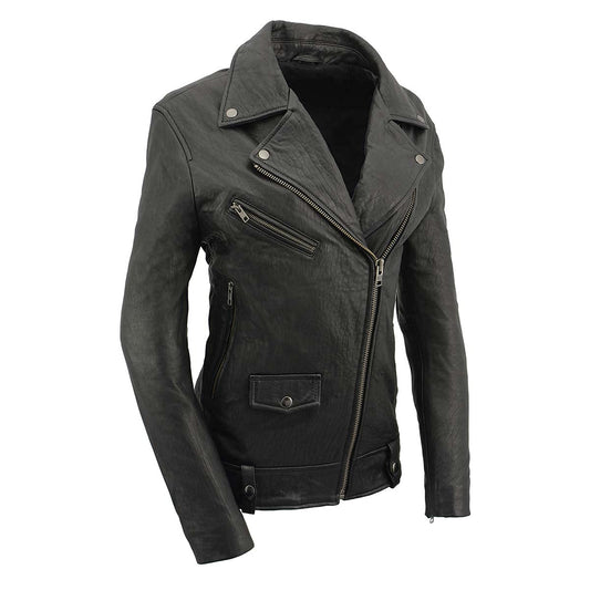 Milwaukee Leather SFL2875 Chamarra de Piel de Cordero de Nueva Zelanda para Mujer, Negro, Talla M