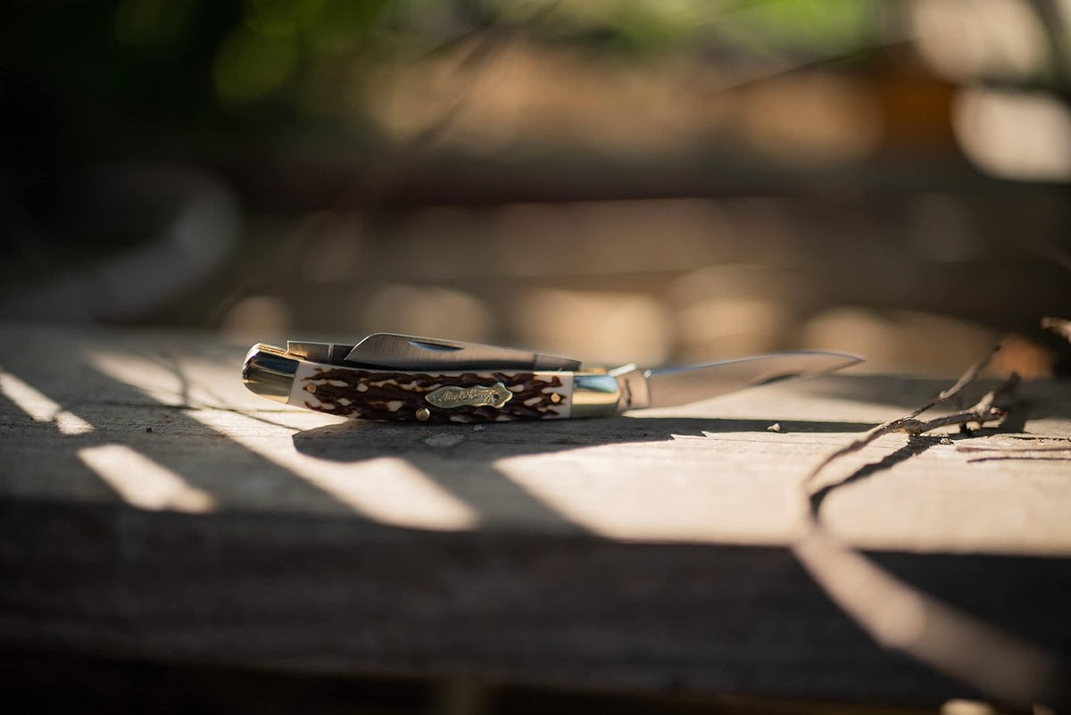 Uncle Henry Next Gen 897UH - Cuchillo de bolsillo plegable de 6.2 pulgadas con punta de clip de acero inoxidable, pie de oveja, cuchillas de punta rápida y mango de Staglon para caza, campamento y EDC