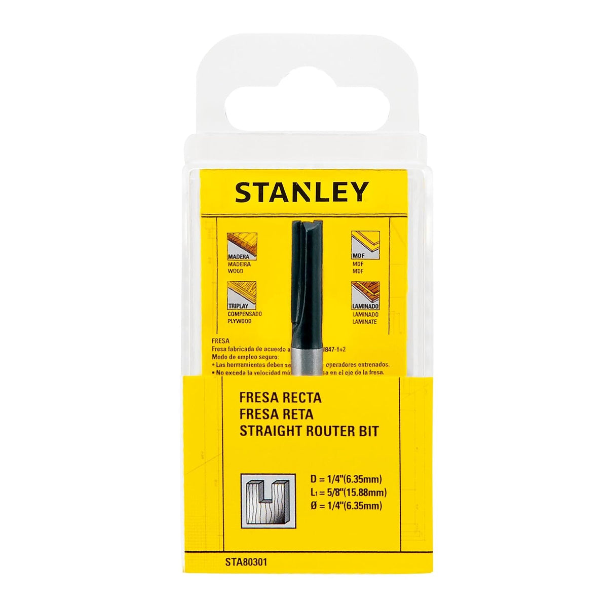 STANLEY Fresa para Router 1/4" Corte Recto, STA80301