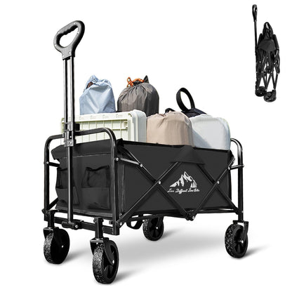 Carro Plegable Plegable con Ruedas Todo Terreno, Carro Resistente al Aire última intervensión con asa Ajustable, Carrito de Gran Capacidad para Camping, Playa, Deportes y Compras, Color Negro