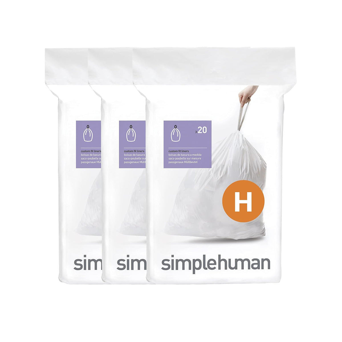 simplehuman Bolsas de Basura a la Medida Paquete de 60 - 60 bolsas - código H