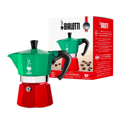 Bialetti Moka Express Cafetera Italiana - 3 Tazas - Verde - Rojo