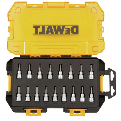 DeWalt DWMT73806 Kit de casquillos de 3/8 pulgadas (9.5 mm) con caja de herramientas rígida, 17 piezas