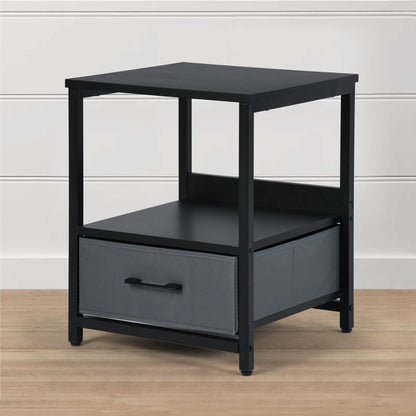 Lösen Mesita de Noche Cuadrada Mesita Auxiliar Se Puede Usar En Dormitorio Sala de Estar con Cajón de Bolsa de Tela Gris (Negro)