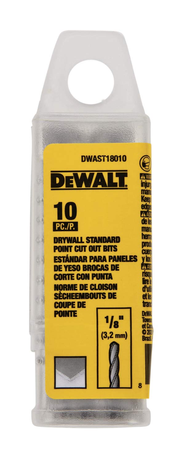 DEWALT DWAST18010 - Broca de corte estándar de pared seca de 1/8 pulgadas, paquete de 10
