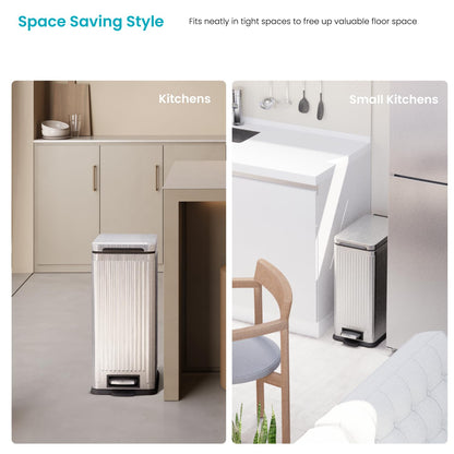 Home Zone Living - Papelera de cocina de 8 galones con tapa de cierre suave y pedal de escalón, acero inoxidable con diseño acanalado delgado para el hogar y la oficina, plata, 30 litros