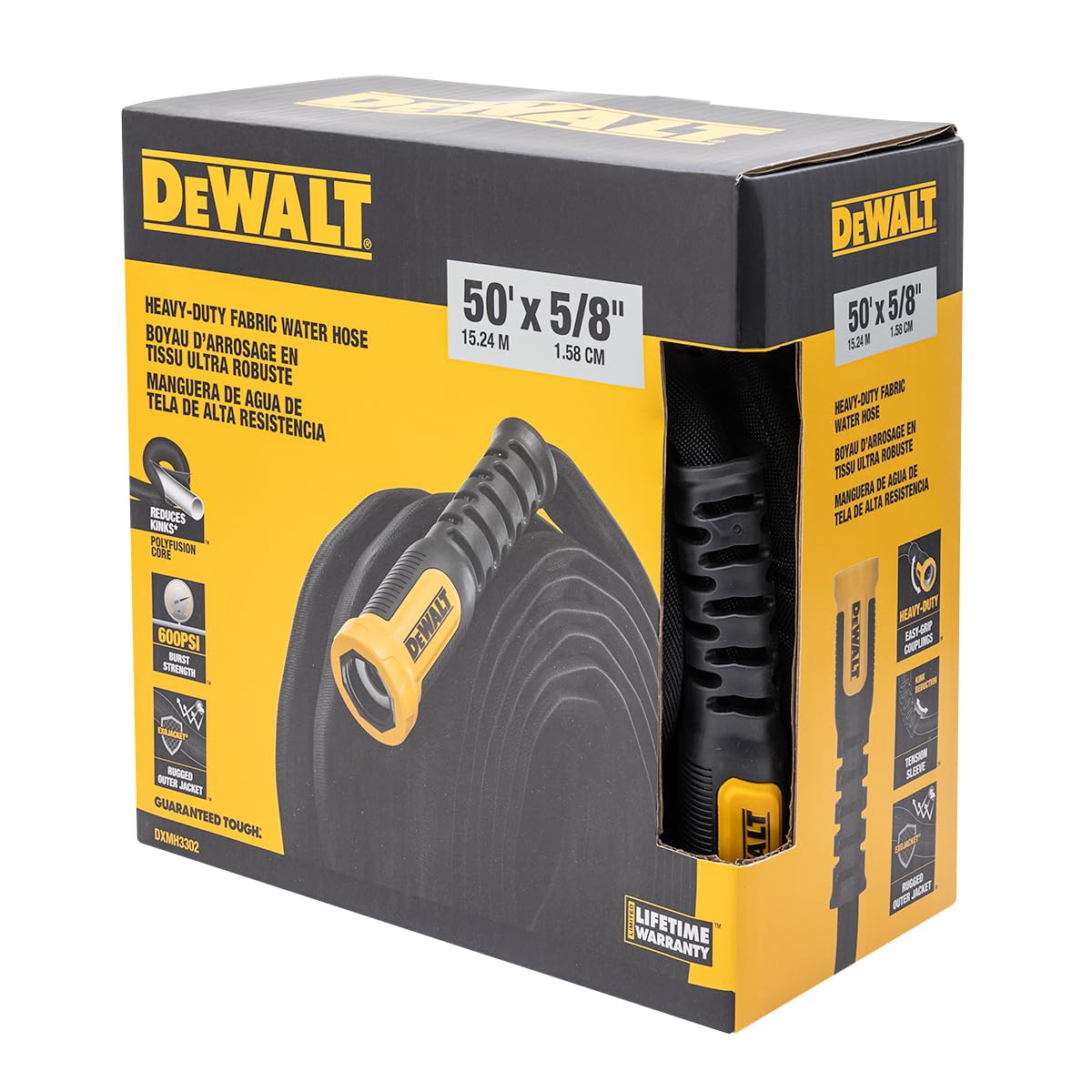 DEWALT DXMH3302 - Manguera de jardín de tela de grado profesional resistente de 50 x 5/8 pulgadas
