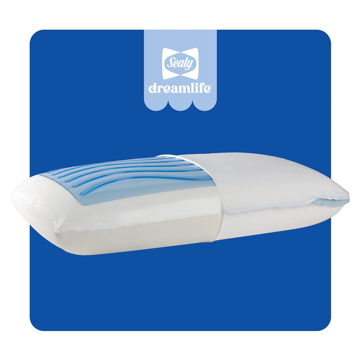 SEALY Dreamlife Almohada refrescante de Espuma viscoelástica tamaño King con Gel de refrigeración SealyChill, Funda extraíble Lavable a máquina, Fabricada en los Estados Unidos, Color Blanco