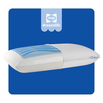 SEALY Dreamlife Almohada refrescante de Espuma viscoelástica tamaño King con Gel de refrigeración SealyChill, Funda extraíble Lavable a máquina, Fabricada en los Estados Unidos, Color Blanco