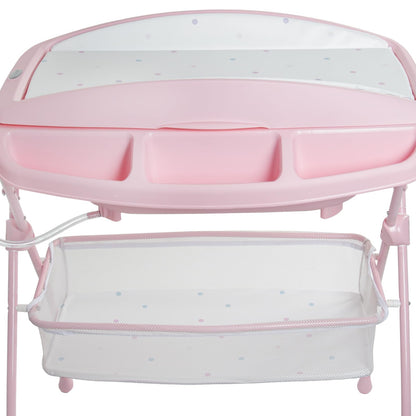 Prinsel | Bañera Multifuncional Onda | Bañera y Cambiador Acolchonado para Bebé | Plegable con Bañera Anatómica | Circulos - Rosa | Manguera de Desagüe | De 0 a 12 meses | Artículos para Bebés - Recién Nacidos
