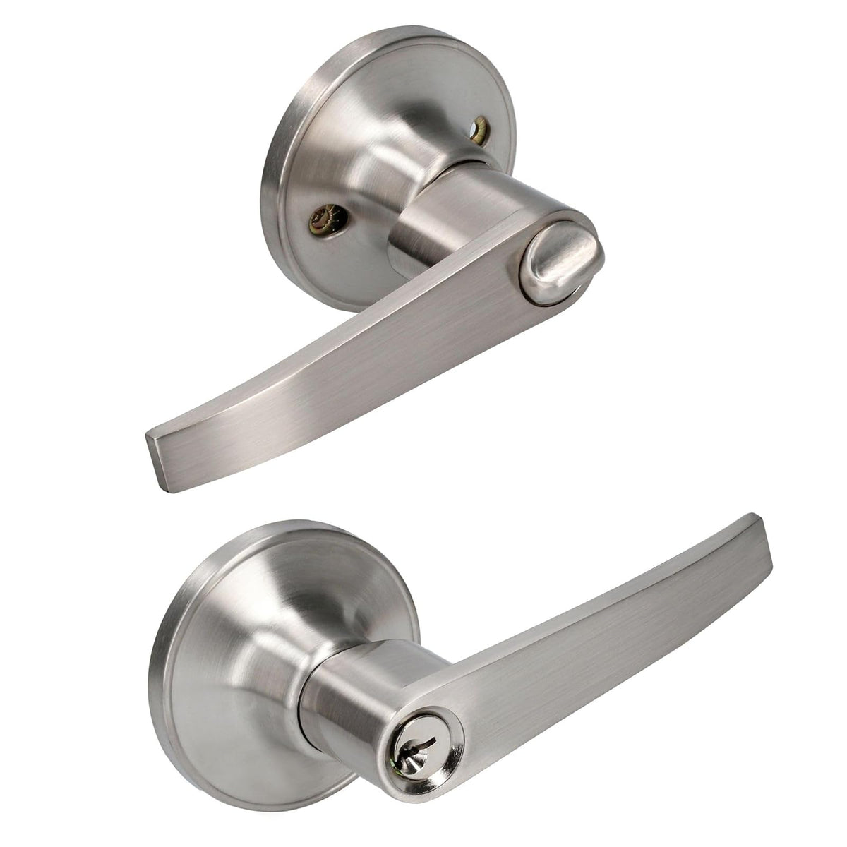 Lock Manija Tubular para Baño o Recámara, Acabado Latón Brillante - Función: Entrada y recámara - Níquel satinado
