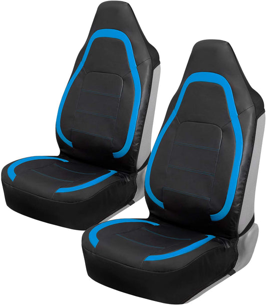 Motor Trend Fundas de Asiento de Piel Sintética de Respaldo Alto para Asientos Delanteros, Azul, M222