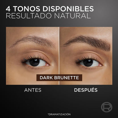 L'Oréal Paris Faux Brow Delineador de Cejas, Efecto 3D, Resistente al Agua, Larga Duracion y Acabado Natural, con Micro Aplicador de 2 Puntos, Tono Café Obscuro - Dark Brunette, 1ml.