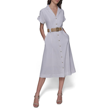 KARL LAGERFELD Light Collared Short Sleeve Midi Dress Vestido Mujer