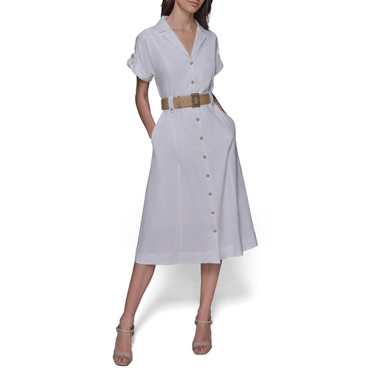 KARL LAGERFELD Light Collared Short Sleeve Midi Dress Vestido Mujer