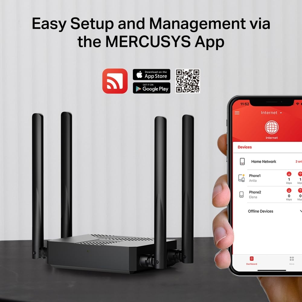 MERCUSYS de TP-Link Router Wi-Fi 6, 802.11ax, AX1500, 3*Puertos Gigabit, 4*Antenas de Alta Ganancia, fácil configuración. MR62X