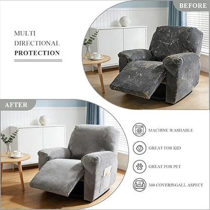 NORTHERN BROTHERS - Fundas elásticas para sillas reclinables, Fundas de Terciopelo Antideslizante, Fundas reclinables Suaves y Gruesas, Lavables para Mascotas, Color Gris Claro