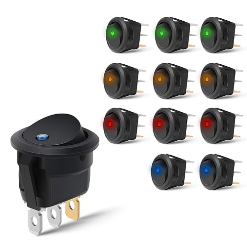Nilight 90013L - Interruptor LED Redondo de 12 V para Automóvil, camión, Control de Encendido/Apagado, Color Azul, Verde, Amarillo y Rojo