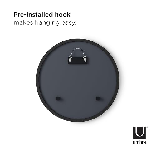 Umbra Hub Espejo de Pared Redondo con Marco de Hule para Baño, Recámara o Sala, 46cm, Negro