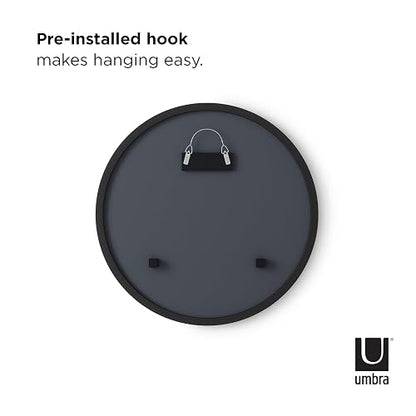 Umbra Hub Espejo de Pared Redondo con Marco de Hule para Baño, Recámara o Sala, 46cm, Negro