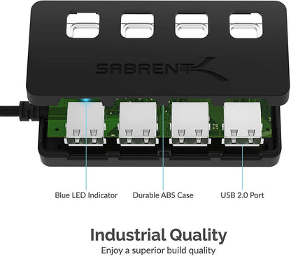 SABRENT HUB USB 2.0 4 Puertos con SWITCHES