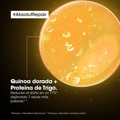 L'Oréal Professionnel |Absolut Repai Kit Shampoo+Mascarilla | Para cabello grueso y dañado. Kit profesional que repara y nutre, recuperando suavidad y brillo con Gold Quinoa.