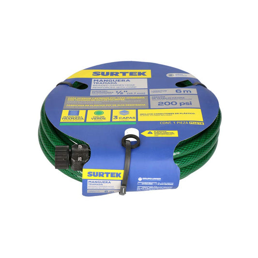Surtek Manguera tramada verde 1/2", 6 metros