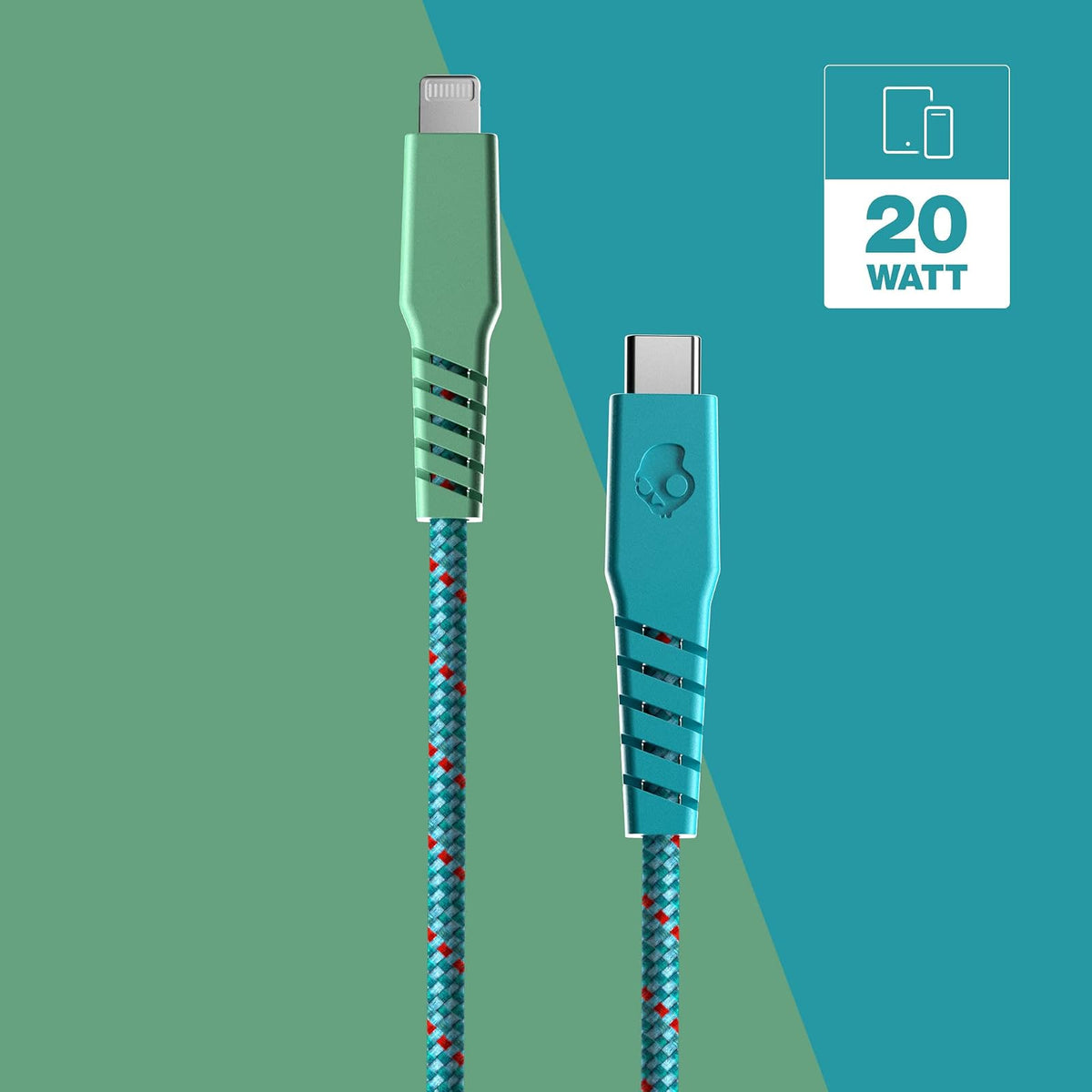 Skullcandy Line+ Cable Lightning trenzado de 20 W USB C a Lightning Cable cargador y cable de sincronización con carga rápida para iPhone/Pro/Max, 6 pies - 90 s Vacation