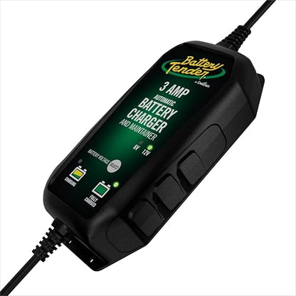 Battery Tender - Cargador y mantenedor de batería de 3 amperios – Automático Inteligente conmutable de 12 V o 6 V para Automóviles, SUV y Camiones, Cargador de batería de Plomo, AGM, Gel y Litio –