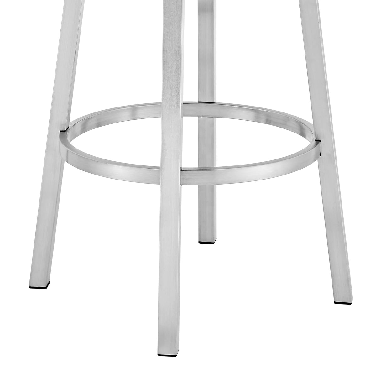 Armen Living Madrid 26" Counter Height Swivel Blue Faux Leather and Brushed Stainless Steel Bar Stool
